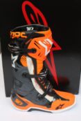 A pair of boxed as new Alpinestars Tech 10 Boots EU 47 (Cool grey and fluorescent orange).