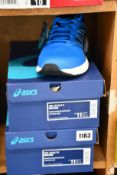 Two pairs of men's as new Asics Gel-Exalt 5 trainers (UK 10).