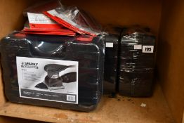 Five boxes of as new Sparky professional sanders (MP251) and ten packs of Sparky sanding papers.
