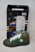 A pair of as new Adidas Top Ten Hi Star Wars Boba Fett trainers with poster and authentication