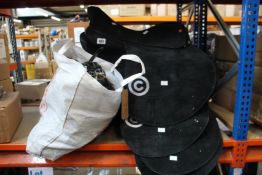 Four J&M Argentina polo saddles and a quantity of straps/accessories.