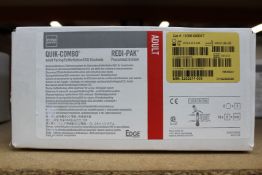 One box of ten Physio Control Quick-Combo, Red-Pak Adult ECG Pacing/Defibrillation/ECG Electrodes.