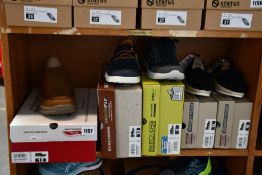 Five pairs of assorted as new Skechers footwear.