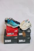 Four pairs of as new New Balance trainers; 34 1331 58 50 (UK 10), WL574EW (UK 6.5), W180S11 (UK 5)