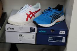 Two pairs of men's as new Asics trainers; Gel-Exalt 5 (UK 10.5) and Japan S (UK 11).