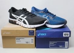 Two pairs of men's as new Asics trainers; Gel-Nimbus 21 (UK 9) and Gel-Quantum 90 (UK 12).