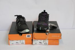 Two pairs of women's as new Merrell footwear; Trail Glove 6 (UK 6.5) and Accentor Sport GTX (UK 6).