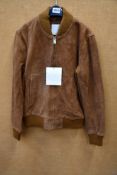 A men's as new Sandro Monaco collared suede bomber jacket (S - RRP £389, damage to top of collar,