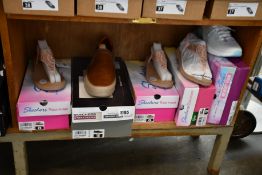 Five pairs of assorted as new Skechers footwear.