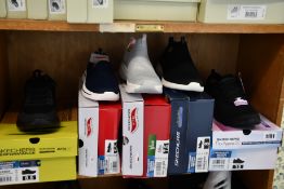 Five pairs of assorted as new Skechers footwear.
