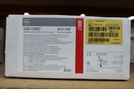 One box of ten Physio Control Quick-Combo, Red-Pak Adult ECG Pacing/Defibrillation/ECG Electrodes.