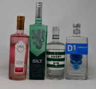 A bottle of The Lakes Rhubare and Rosehip gin (700ml), a bottle of D1 Daringly Dry London gin (