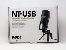 A boxed as new Rode NT-USB Condenser Microphone (Box opened, damage to box).