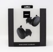 A boxed as new pair of Bose Sport Earbuds in Black (Box sealed).