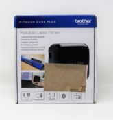A boxed as new Brother P-Touch Cube Plus Portable Label Printer (Box opened, damage to box).