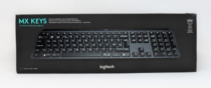 A boxed as new Logitech MX Keys Advanced Wireless Keyboard in Graphite (Bo sealed, slight damage