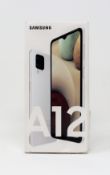 A boxed as new Samsung Galaxy A12 (SM-A125F/DSN) 64GB in White (Box sealed) (IMEI: 351452963950280).