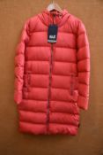 An as new Jack Wolfskin Crystal Palace coat in coral red (S - Slight dirt mark around hood when