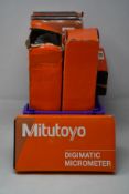 Nine as new Mitutoyo products to include: 3x Digital Micrometers, 3x Dial Calipers, 1x Micrometer