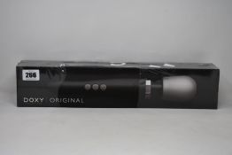 A boxed as new Doxy plug-in vibrating wand massager - black.