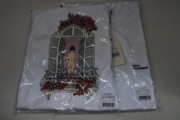 Two as new Drole De Monsieur Balcony Graphic T-shirts in white (S).