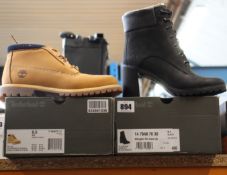 Two pairs of women's as new Timberland boots; Allington 6in lace up (UK 5) and Nellie waterproof