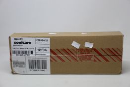 A case containing ten packs of as new Philips Sonicare W2c Optimal White brush heads (4 per pack,