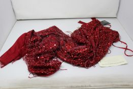 An as new Adrianna Papell sequined high halter sheath ballet dress in cranberry (UK 14/M).