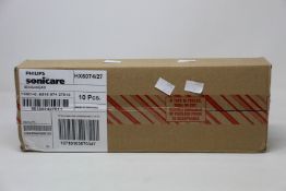 A case containing ten packs of as new Philips Sonicare W2c Optimal White brush heads (4 per pack,