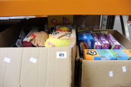 Two boxes of as new games/puzzles/toys and Legos.