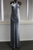 An as new Galvan London Eve heavy silk dress in silver blue (UK 14).