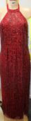 An as new Adrianna Papell sequined high halter sheath ballet dress in cranberry (UK 12/M).