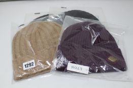 Four as new Eton beanie hats (RRP £70 each).