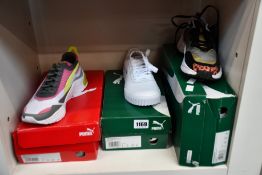 Three pairs of women's as new Puma trainers; LQD Cell Optic XI (UK 6), Cali Twist (UK 4) and Rise