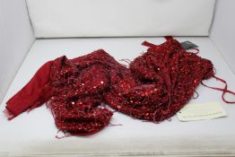 An as new Adrianna Papell sequined high halter sheath ballet dress in cranberry (UK 12/M).