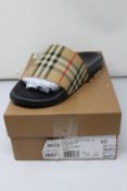 A pair of men's as new Burberry Furley check pool slides (Size 10).