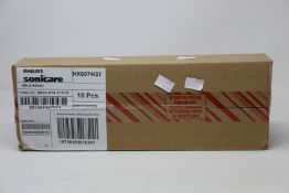 A case containing ten packs of as new Philips Sonicare W2c Optimal White brush heads (4 per pack,