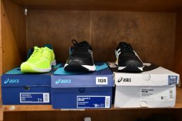 Three pairs of as new Asics trainers; Tiger Runner (UK 7), Tartherzeal 6 (UK 6) and Gel-Nimbus 21 (