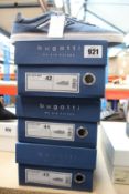 Three pairs of as new Bugatti 321-50210-6900 1200 trainers in dark blue (EU 42, 43, 44).