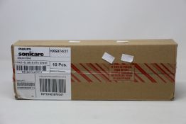 A case containing ten packs of as new Philips Sonicare W2c Optimal White brush heads (4 per pack,