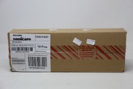 A case containing ten packs of as new Philips Sonicare W2c Optimal White brush heads (4 per pack,
