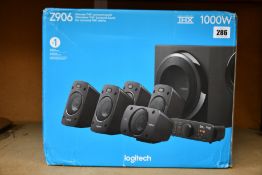 A Logitech Z906 Surround Sound Speaker System.