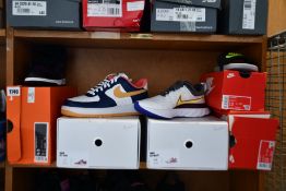 Three pairs of assorted as new Nike trainers (UK 7.5, 8.5, 11) and two pairs of Nike Benassi JDI