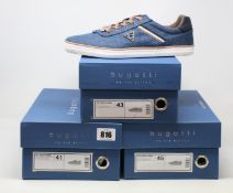 Three pairs of as new Bugatti 321-50210-6900 1200 trainers in dark blue (EU 41, 43, 45).