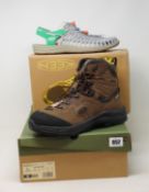 Two pairs of men's as new Keen footwear; Uneek (UK 9.5) and Karraig Mid Waterfproof (UK 9).