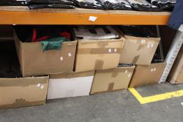 Seven boxes of men's assorted as new clothing and accessories.