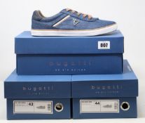 Three pairs of as new Bugatti 321-50210-6900 1200 trainers in dark blue (EU 42, 43, 44).