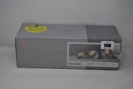 Two boxed as new Kosta Boda Snowball Votive Holder Sets (3 pcs H 60/70/90mm).