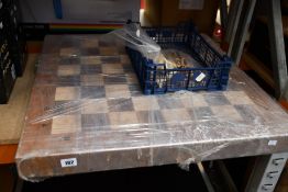 A large wooden chess set/games board (Board 80cm x 80cm, chess pieces King 10cm pawn 5cm) (