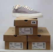 Three pairs of as new S.W.C. (Stepney Workers Club) Dellow grey suede sneakers (EU 43).